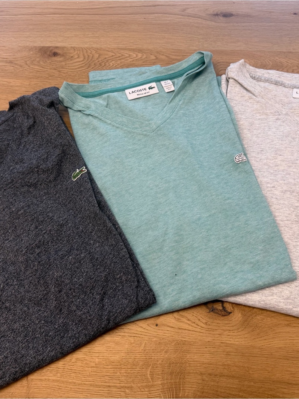 Bundle 3-Lacoste V-Neck Luxury T-Shirt 100% Prima Cotton with Signature Logo 🐊